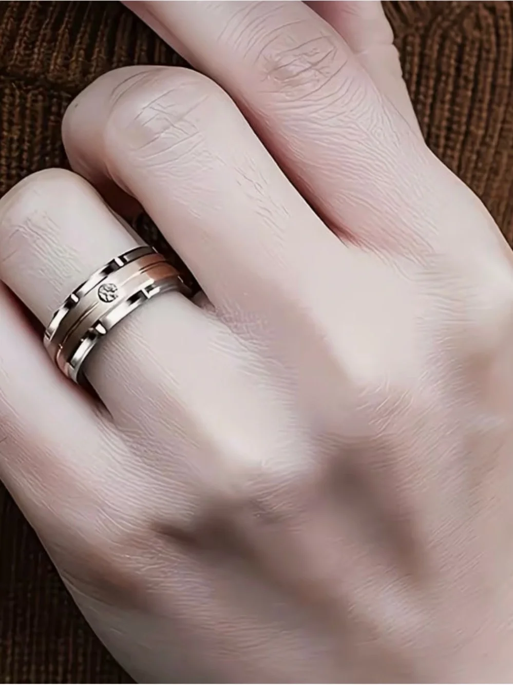 Men's Two-Tone Stainless Steel Wedding Ring with Center CZ Accent